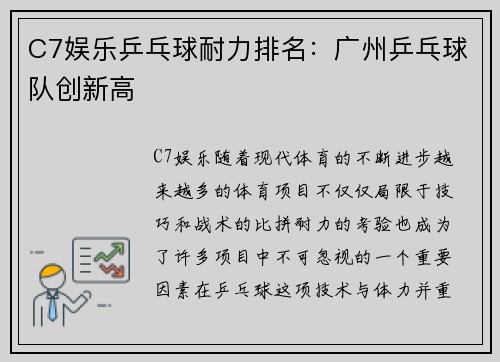 C7娱乐乒乓球耐力排名：广州乒乓球队创新高