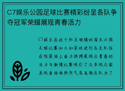 C7娱乐公园足球比赛精彩纷呈各队争夺冠军荣耀展现青春活力
